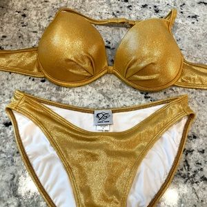 Gold halter JAMYE SHAW pageant swimsuit. Brand new!
